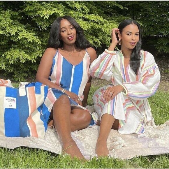 H&M x Lemlem Kaftan Dress Colorful Striped Lyocell - Picture 6 of 7